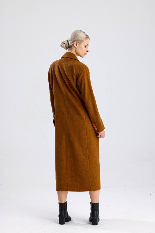Lined Patterned Long Coat |   Kbn34176 Camel - 5
