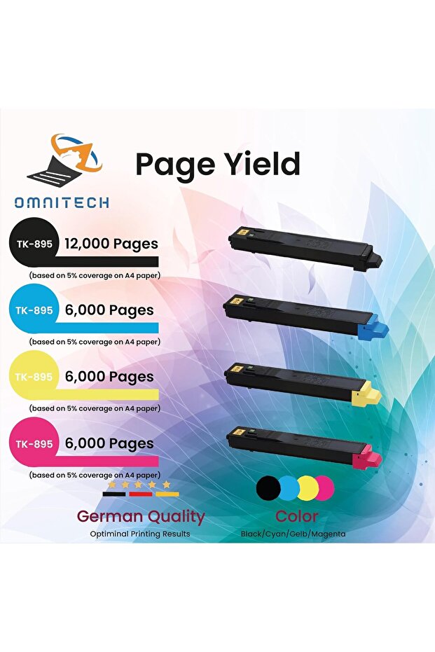 Omni Tech TK-895 Multipack 4 Toner Cartridge - Compatible with Printer Kyocera ECOSYS FS C8020 MFP,