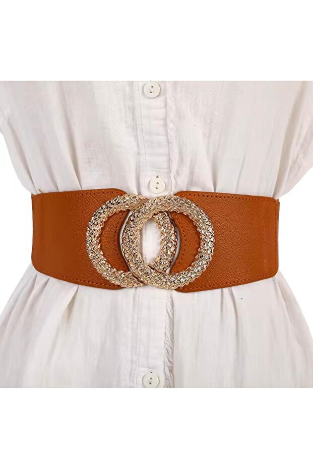 Gold Buckle Elastic Women's Belt Coat Belt,