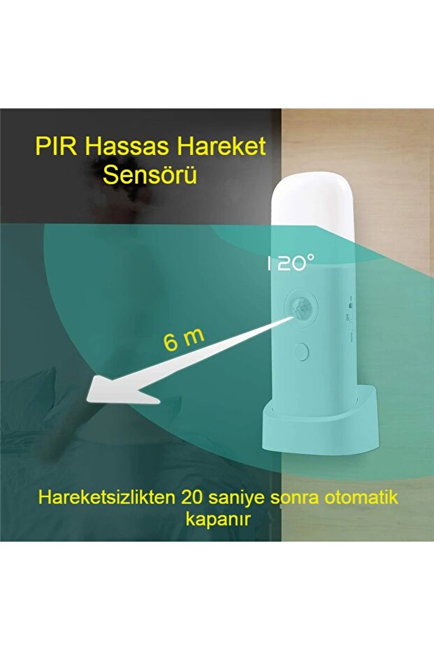 Hareket Sensörlü Şarjlı LED Gece Lambası 2000 mAh, 120° Algılama 5 Kademe SOS Modu - 4