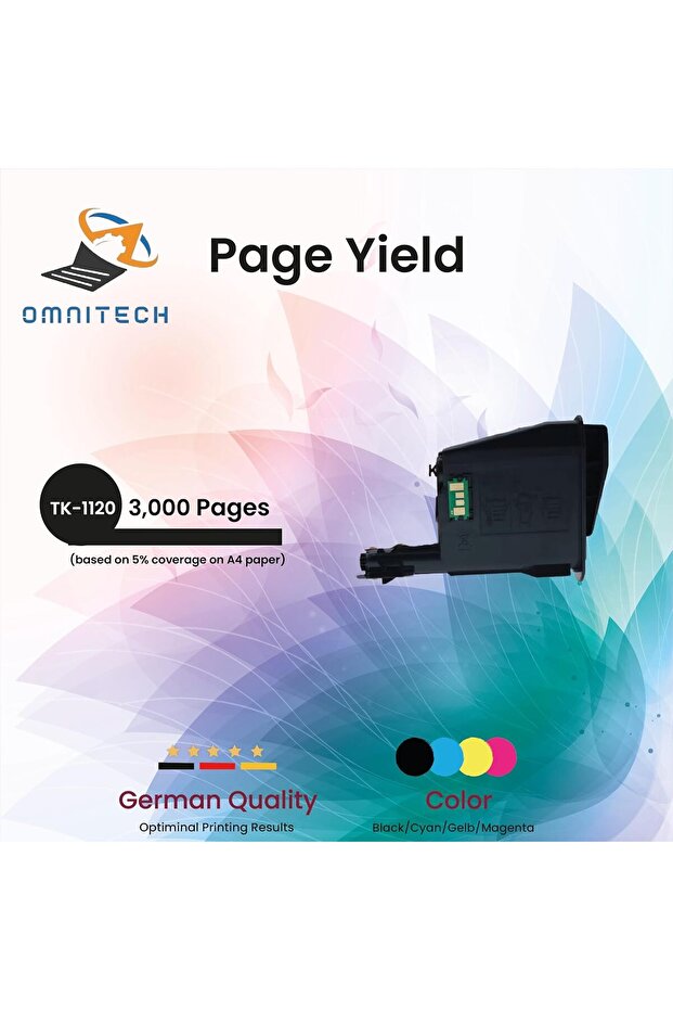 Omni Tech TK-1120 Black Toner Cartridge - Compatible with Printer Kyocera Ecosys FS-1060dn, FS-1025