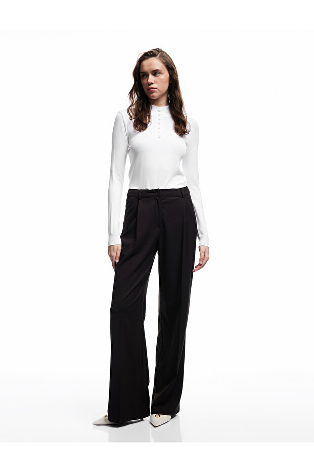 Lightweight Stand Collar Half Button Detailed Long Sleeve Knitwear Basic Sweater