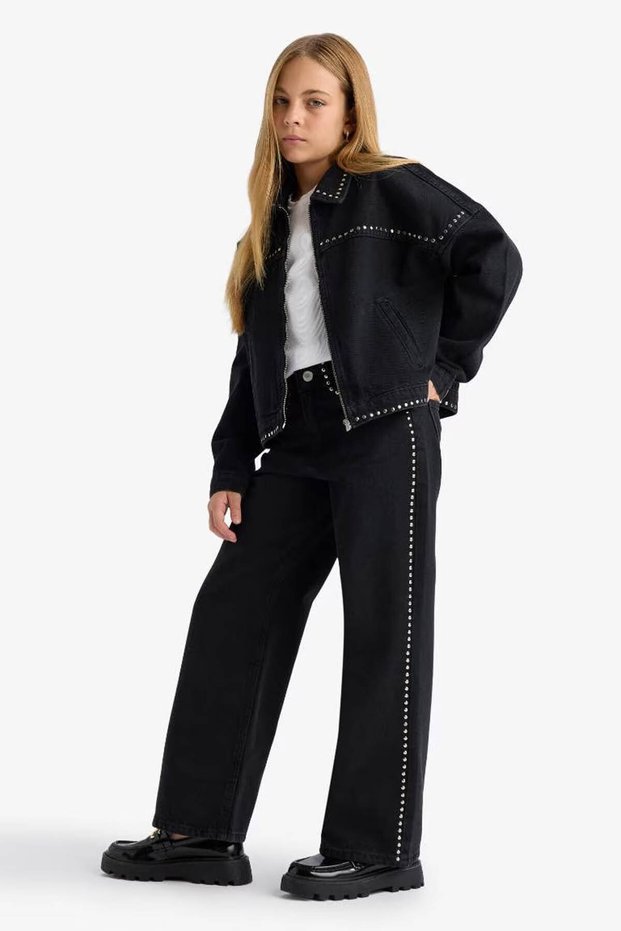 Wide Leg Wide Leg Black Girl's Jean Pants F8626A8/Bk27
