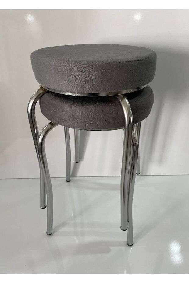 Tabure (2 Adet) Metal Krom Ayak, İstiflenebilir Mobilya, Balkon, Mutfak, Salon ve Teras Takımı - 1