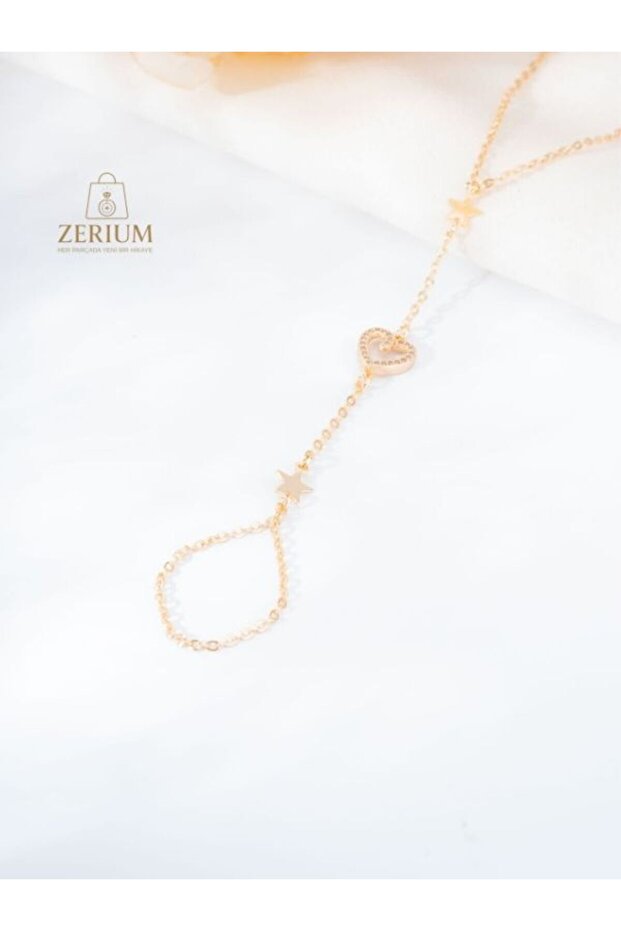 Rose Color Heart and Star Detailed Sparkling Stone Minimal Shahmeran - 1