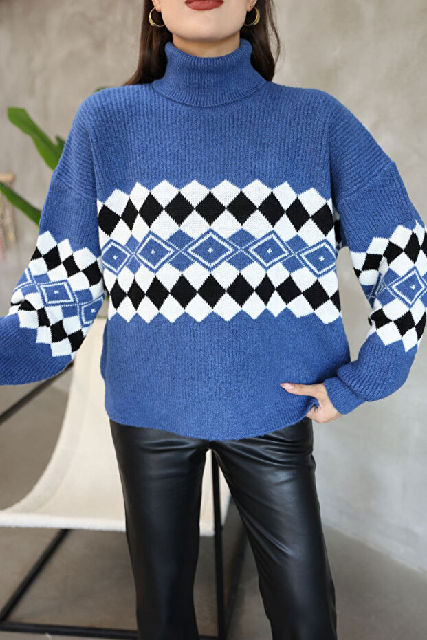 Turtleneck Patterned Knitwear Sweater