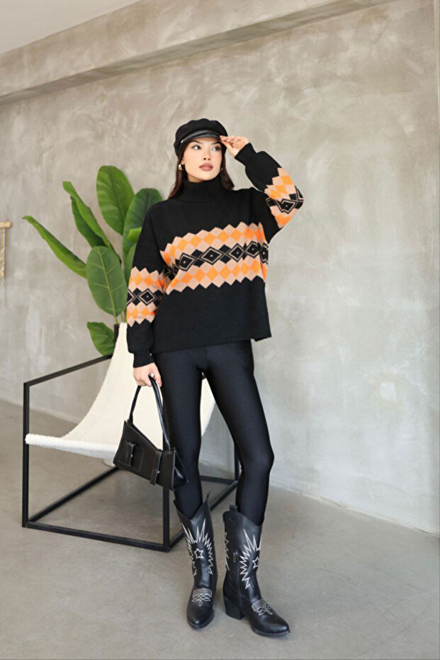 Turtleneck Patterned Knitwear Sweater