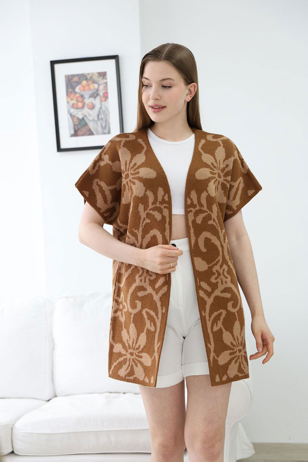 Half Sleeve Patterned Knitwear Cardigan