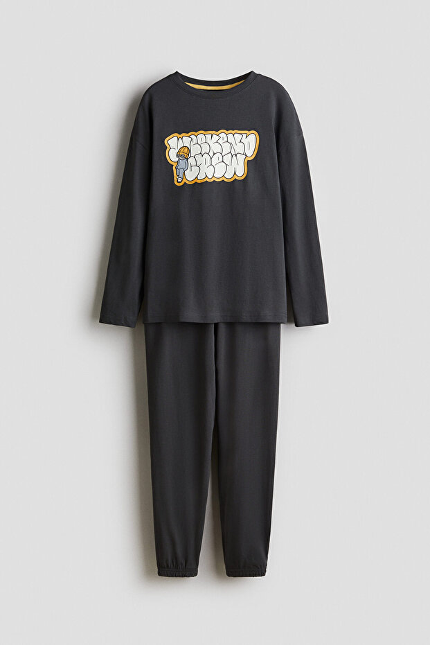 Baskı Motifli ve Pamuklu Pijama Takımı - 1