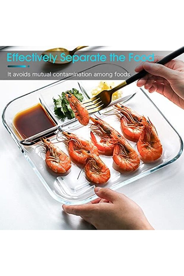 Bölmeli Cam Tabak - 3 Bölmeli Şeffaf Dayanıklı Servis Tabağı kişisel kahvaltı tabağı - 1