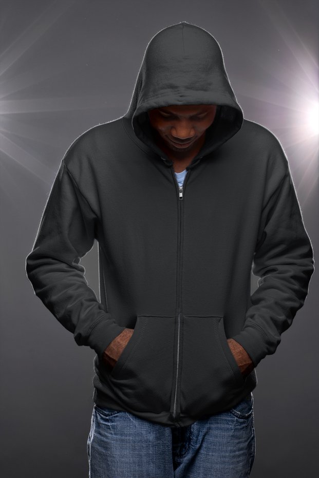 Unprinted Zip-Up Cotton Long Sleeve Ribbed 3-Ply Hooded Winter Sweatshirt