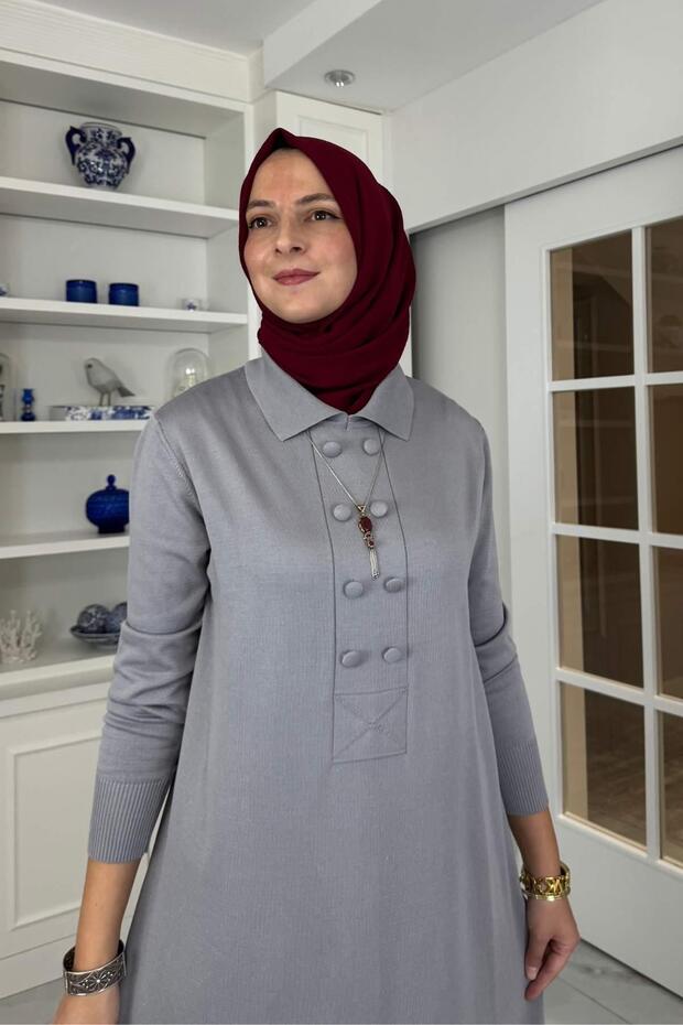 Laçin Triko Elbise Gri - 2