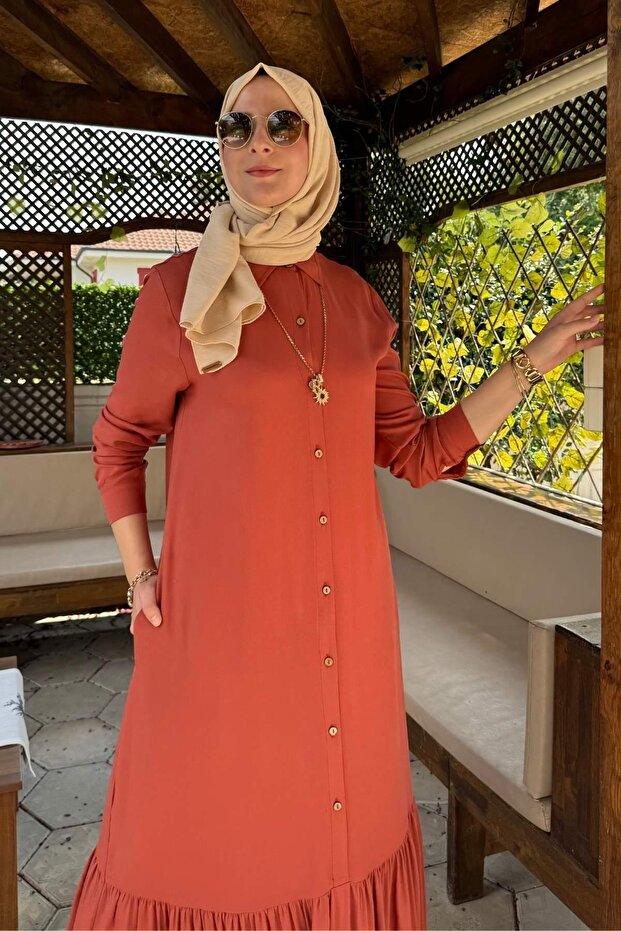 Süreyya Gömlek Elbise Kiremit - 5