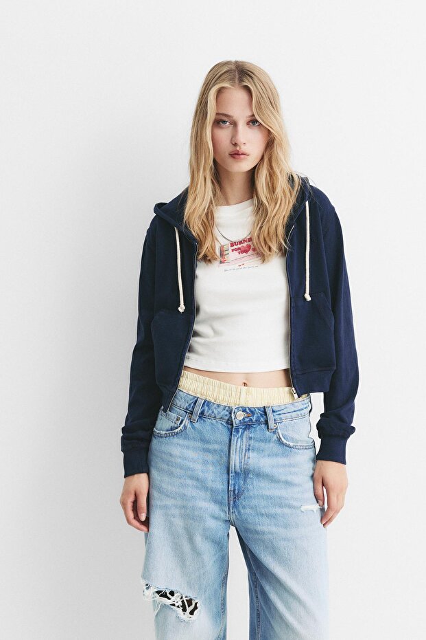 Contrast drawstring hoodie - 1