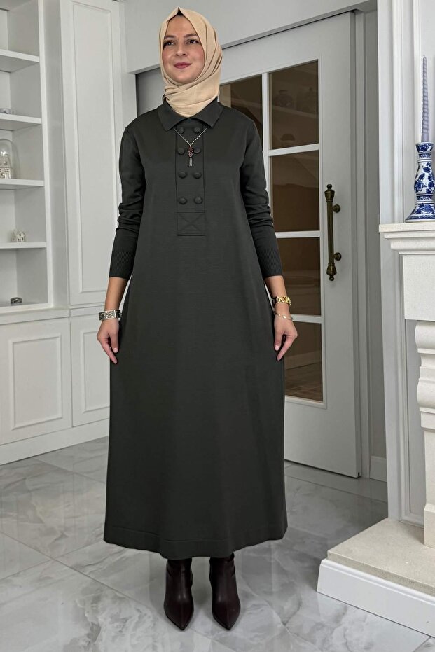 Laçin Triko Elbise Haki - 3