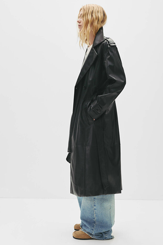 معطف ترنش من الجلد الصناعي - 1