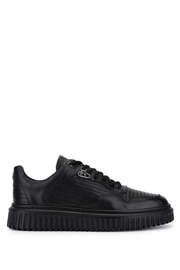Men's Black Leather Sneakers & Sports Shoes