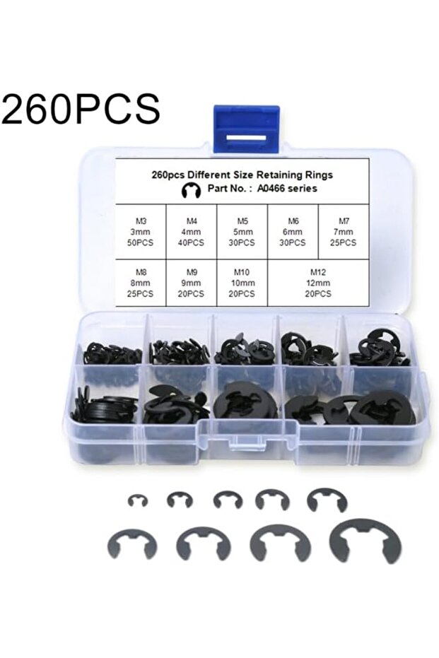 مجموعة حلقات تثبيت على شكل حرف E من 260 قطعة - 7