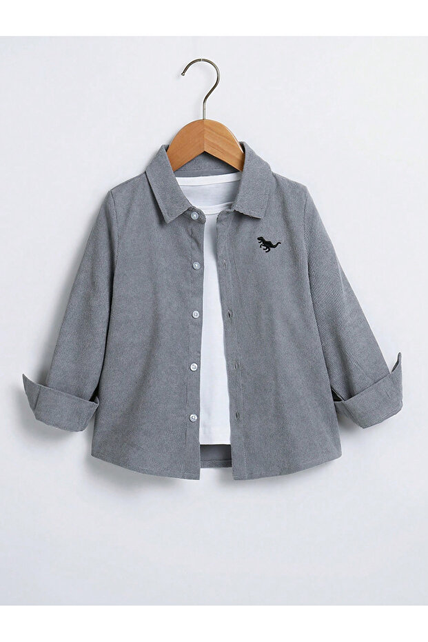 Boys Grey Corduroy Shirt with Buttons