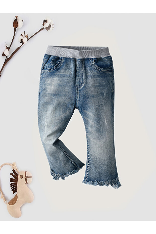 Girls Flare Jeans with Frayed Hem