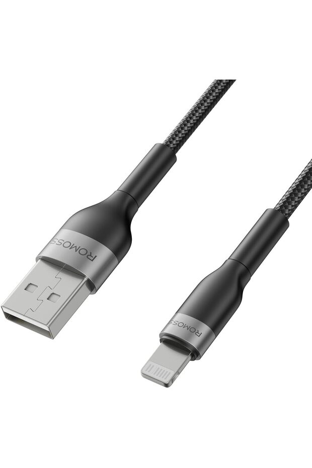USB-A TO LIGHTNING 2.4A DATA CHARGING NYLON BRAIDED CABLE 2M BLACK