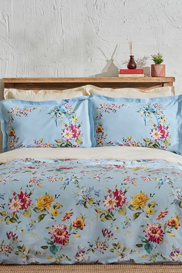 Jolie 100% Cotton Double Duvet Cover Set Blue