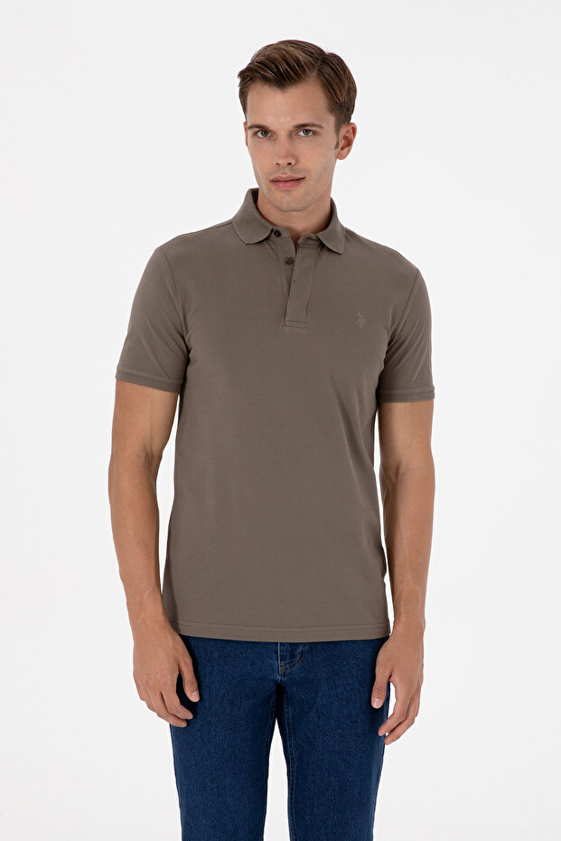 Men's Slim Fit Polo Neck Mink Basic T-Shirt 50306015-Vr052