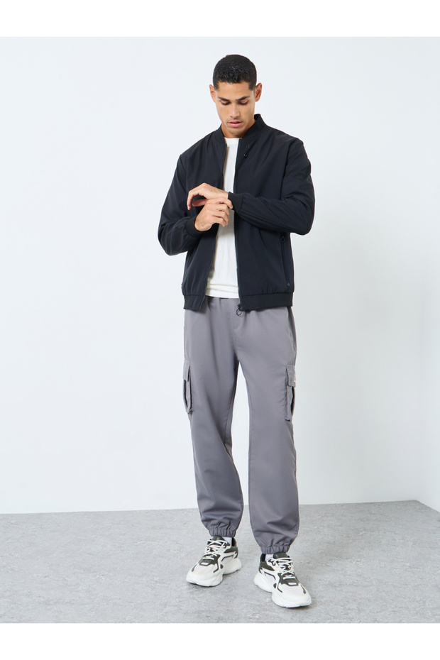 Men Black Solid Bomber Jacket - 2