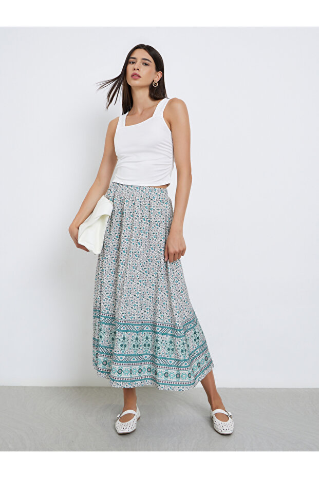 All-Over Print A-Line Maxi Skirt