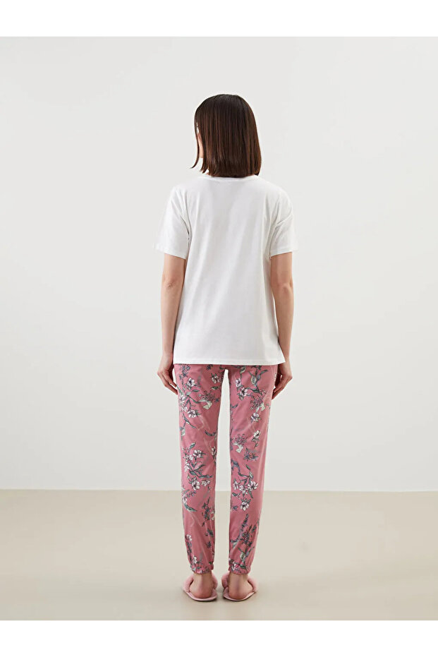 LCW DREAMPembe Bisiklet Yaka Çiçekli Kadın Pijama Takımı - 2