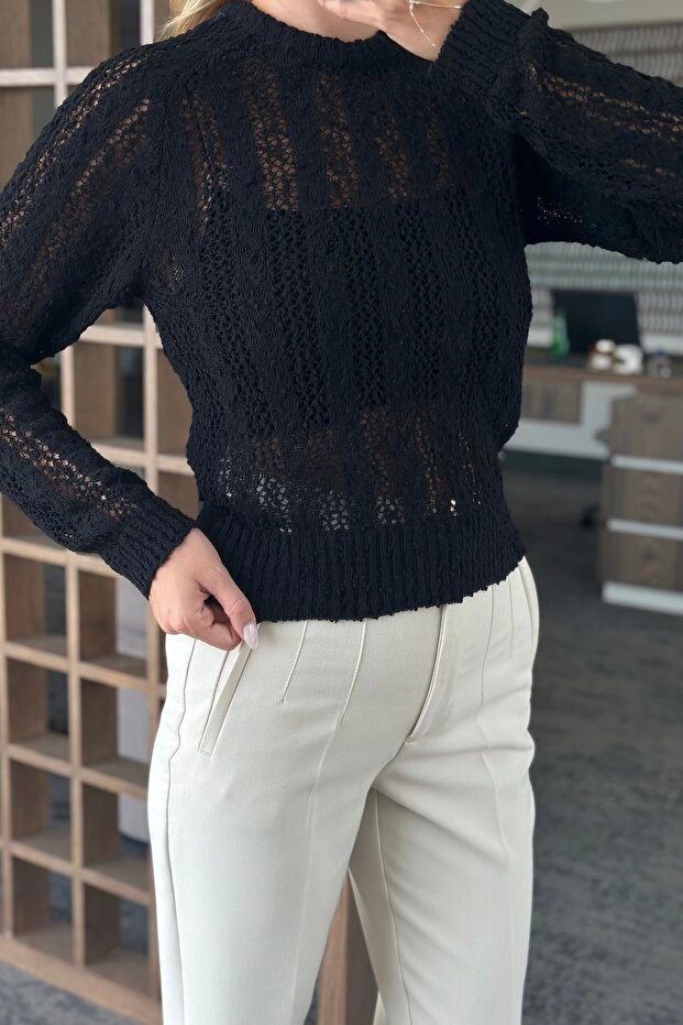 Siyah Örme Triko Bluz - 4413 - 6