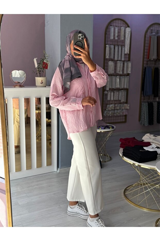 Çizgi Dokulu Cepli Gömlek - 5