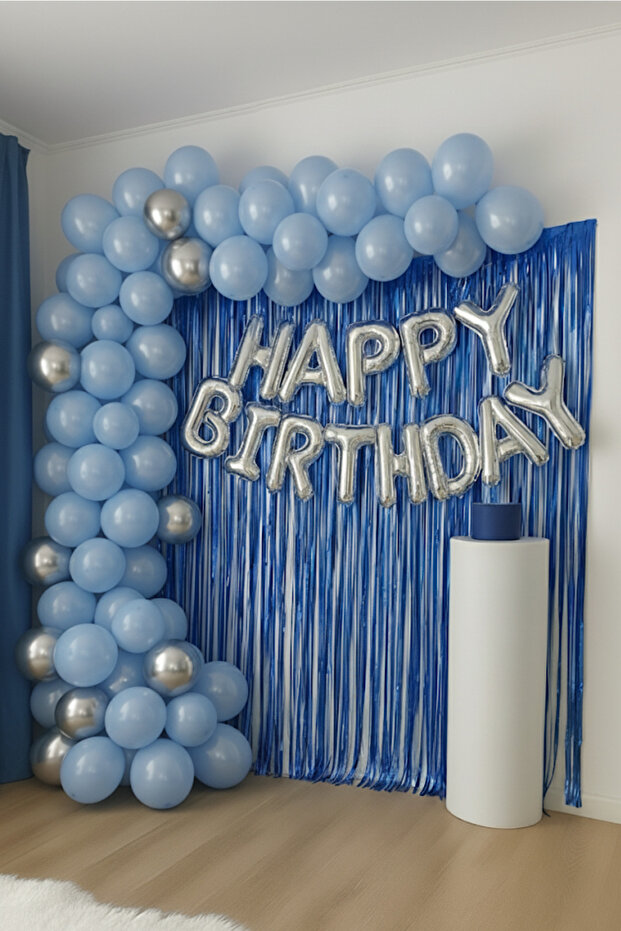 Happy Birthday Foil Set Blue Silver Balloon Party Birthday Decoration Set
