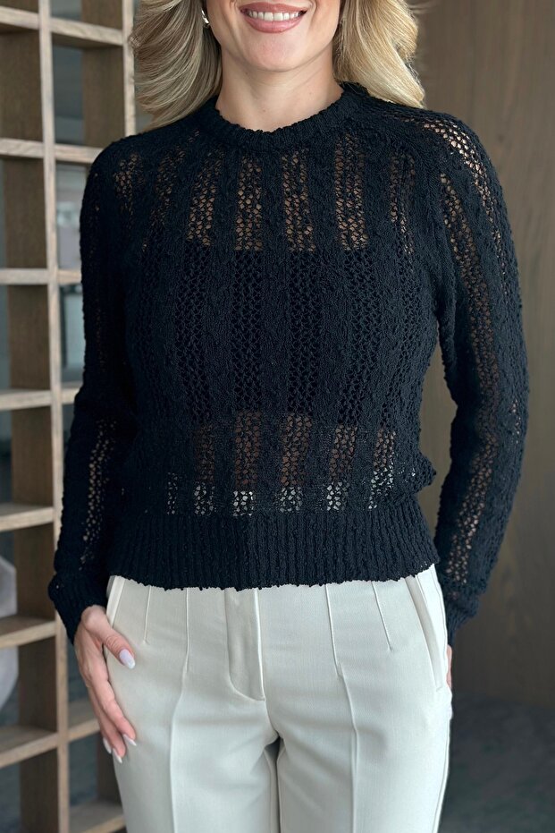 Siyah Örme Triko Bluz - 4413 - 5
