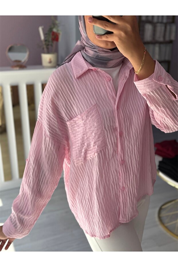 Çizgi Dokulu Cepli Gömlek - 4
