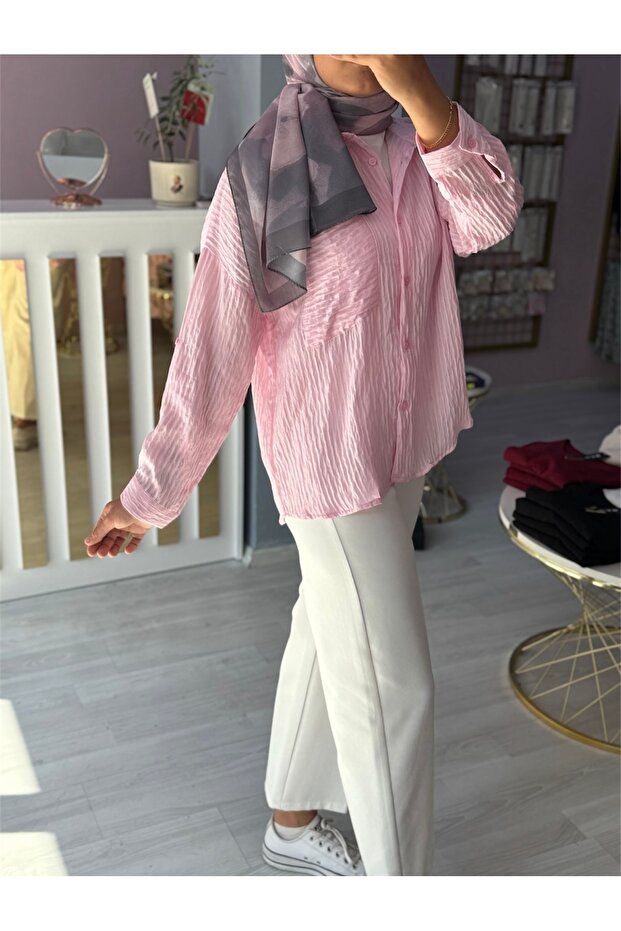 Çizgi Dokulu Cepli Gömlek - 6