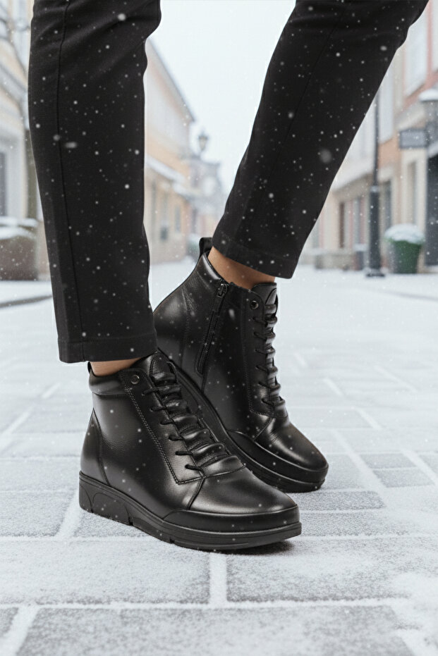 Black Leather Zippered Lightweight Women's Boots 293112 Z