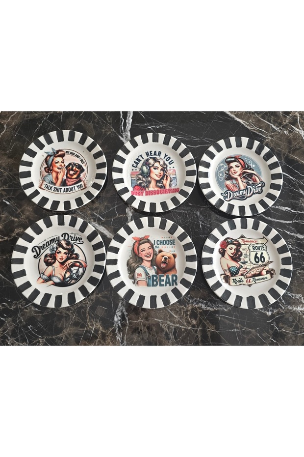 Retro Patterned 6-Piece Dessert Plate Set 18 cm Porcelain