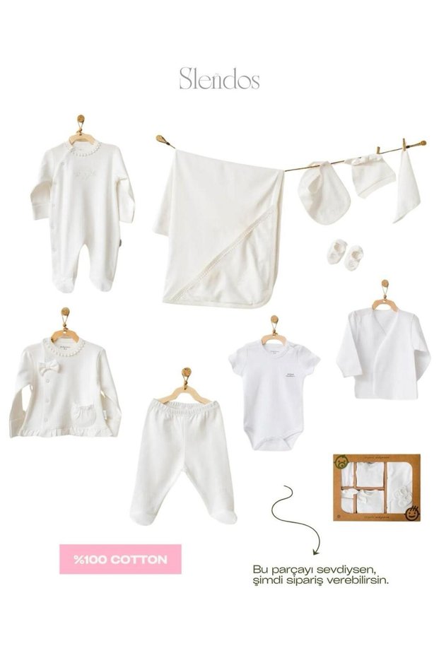 Baby Girl, 100% Cotton, Cream, 10 Pcs, Natura Newborn Set