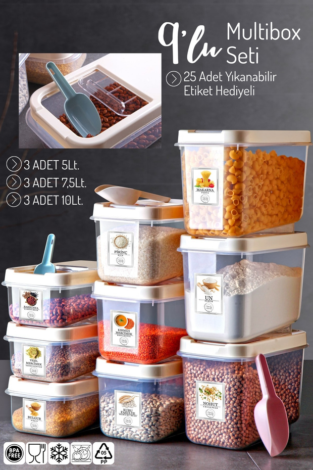 Set of 9 Unbreakable Multibox Food Storage Containers with Labels X3 5 Lt/7.5 Lt/10 Lt - 1