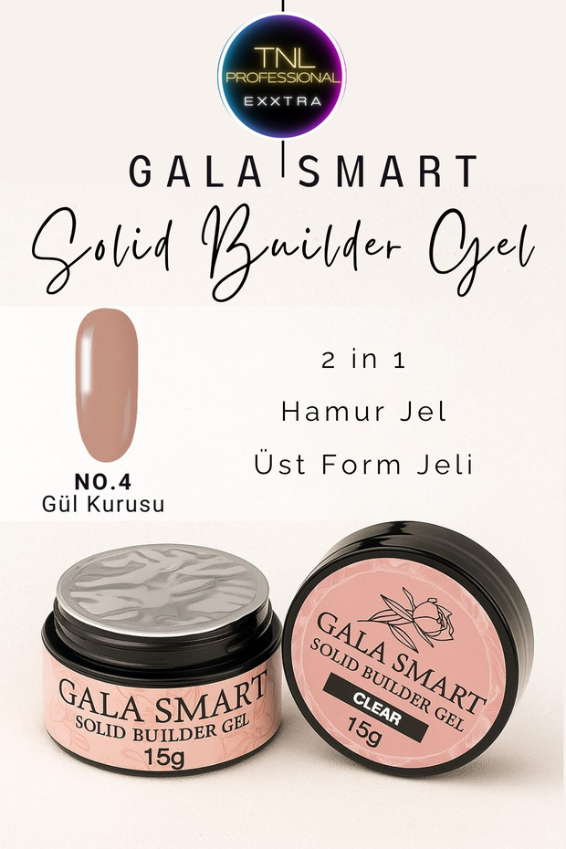 Smart 2 in 1 Solid Builder Hamur Jel Üst Form Jeli No 4 Gül Kurusu - 1