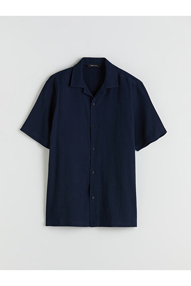Navy blue standard fit short sleeve men's shirt from plus-store