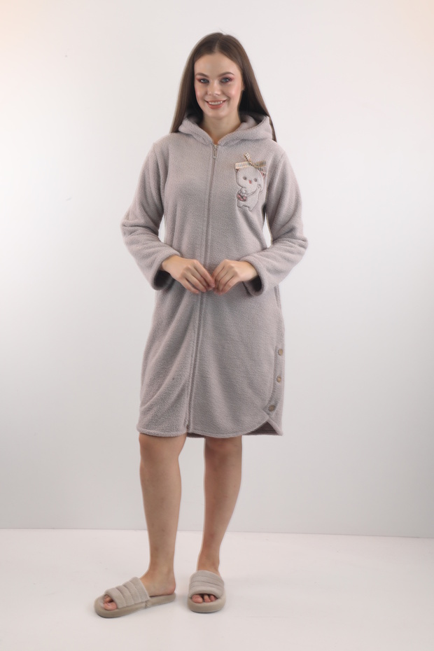 100% Bamboo Women's Hooded Embroidered Zippered Dressing Gown / Bathrobe