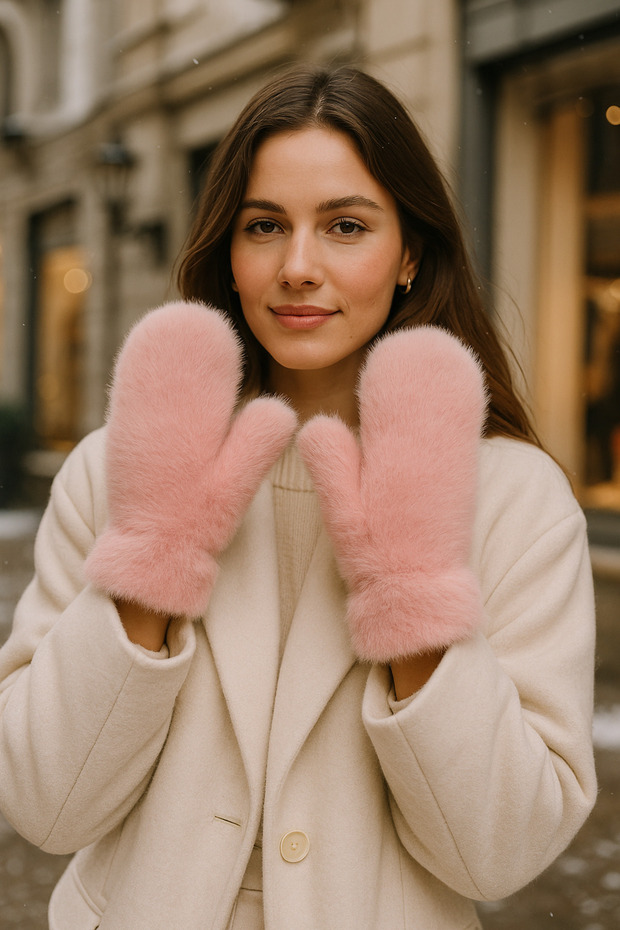 Kadın Pudra Peluş Eldiven ELD32 - 5