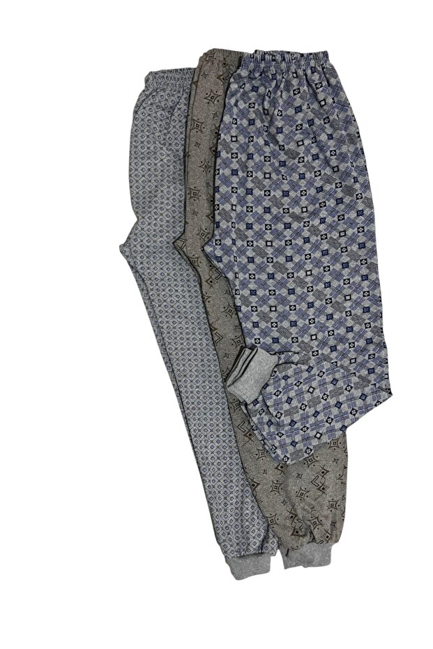 3 Adet Erkek Desenli Pijama Altı Uzun Manşetli Kışlık - 1