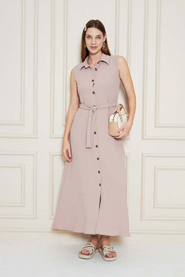Women's Aerobin Zero Sleeve Classic Dress with Side Pockets and Belt