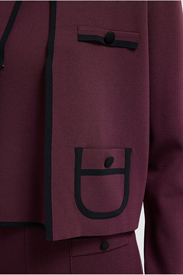 Şerit Detaylı Triko Hırka - 3