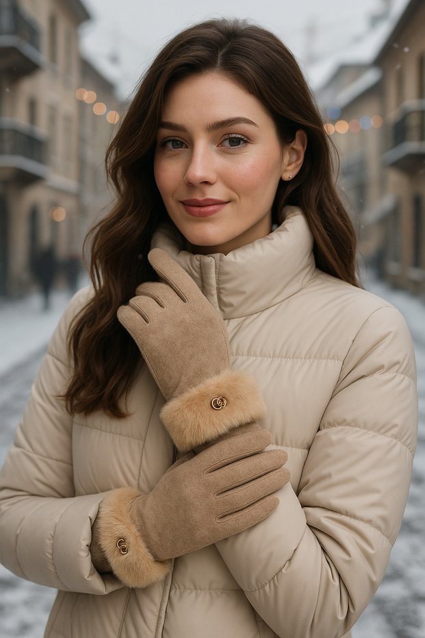 Women's Ankle Fur Touchscreen Mink Gloves Eld29