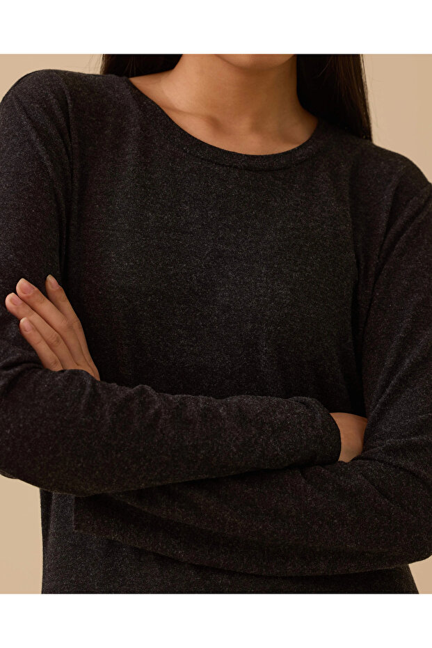 Yuvarlak Yaka Uzun Basic Elbise - 5