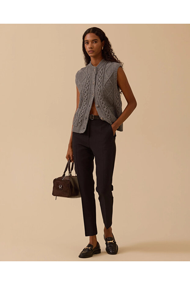 Düğmeli Örgü Desenli Triko Yelek - 2